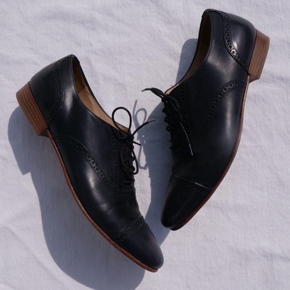 Vintage 90s J. Crew made in Italy black leather cap toe oxford - Picture 6 of 8